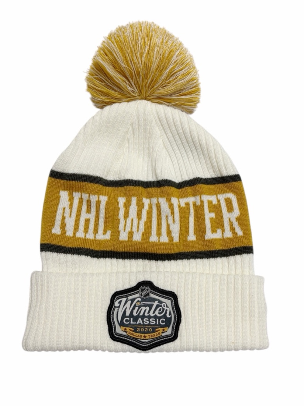NHL Winter Classic Pom Beanie Dallas 2020 White & Mustard Gold